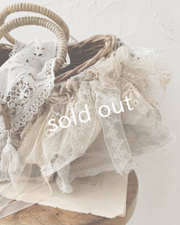 画像6: pollenbienco／アンティークレースのラウンドハンドルバスケット (6)