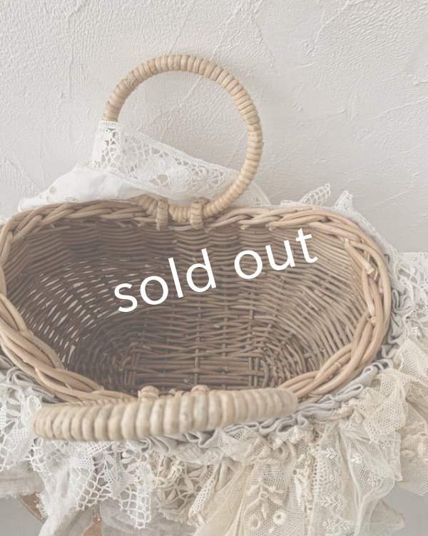画像8: pollenbienco／アンティークレースのラウンドハンドルバスケット (8)