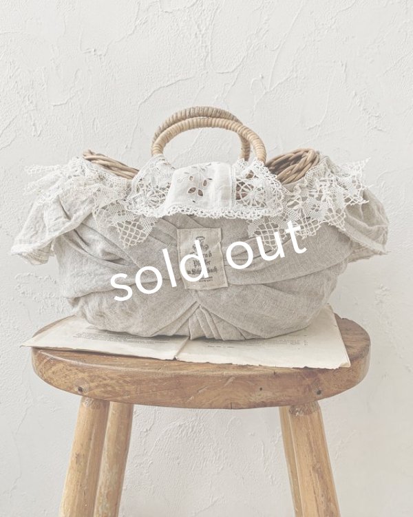 画像14: pollenbienco／アンティークレースのラウンドハンドルバスケット (14)