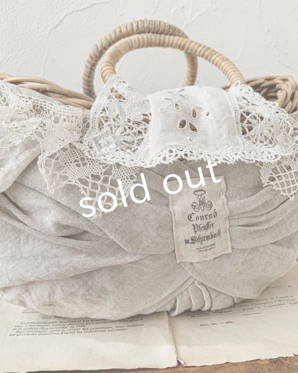 画像15: pollenbienco／アンティークレースのラウンドハンドルバスケット (15)