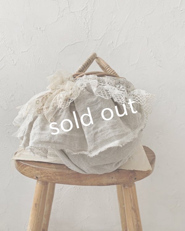 画像13: pollenbienco／アンティークレースのラウンドハンドルバスケット (13)