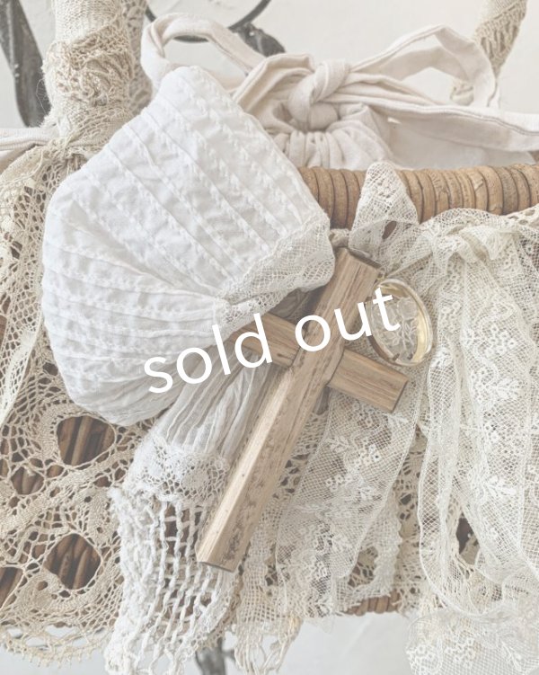 画像2: pollenbienco／アンティークレースと十字架のかごバッグ (2)