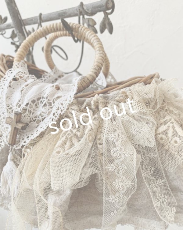 画像10: pollenbienco／アンティークレースのラウンドハンドルバスケット (10)