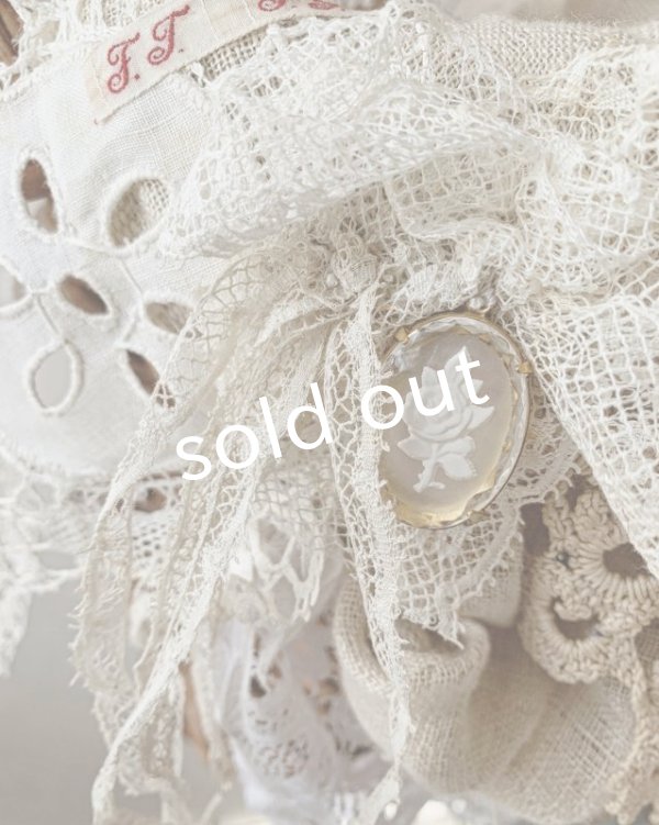 画像10: pollenbienco／アンティークレースとガーゼカバーのバスケット (10)