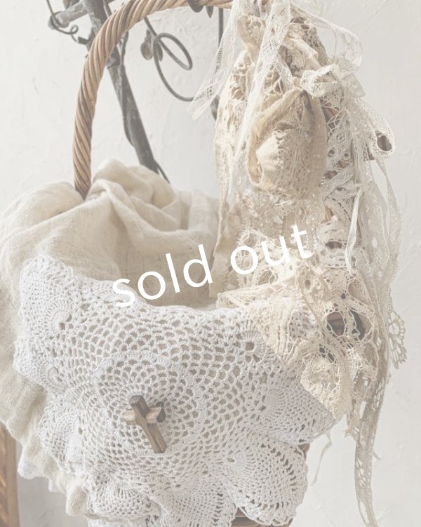 画像7: pollenbienco／アンティークレースとガーゼカバーのバスケット (7)