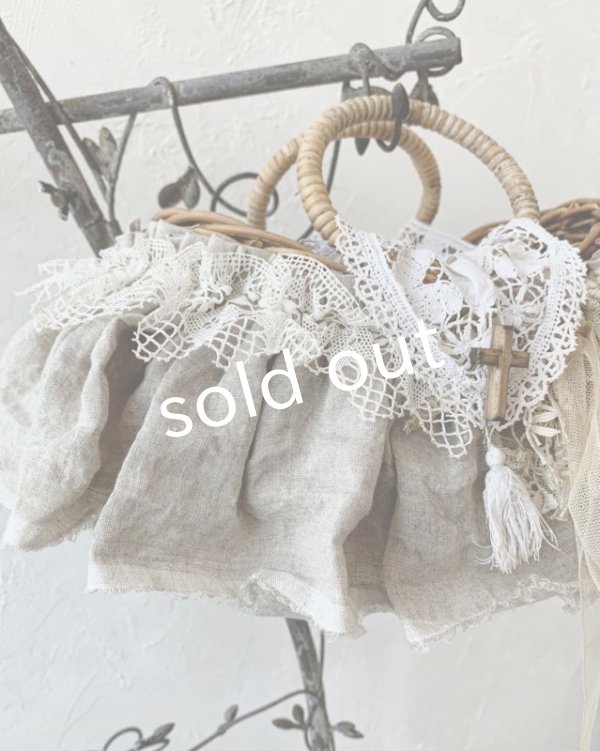 画像11: pollenbienco／アンティークレースのラウンドハンドルバスケット (11)