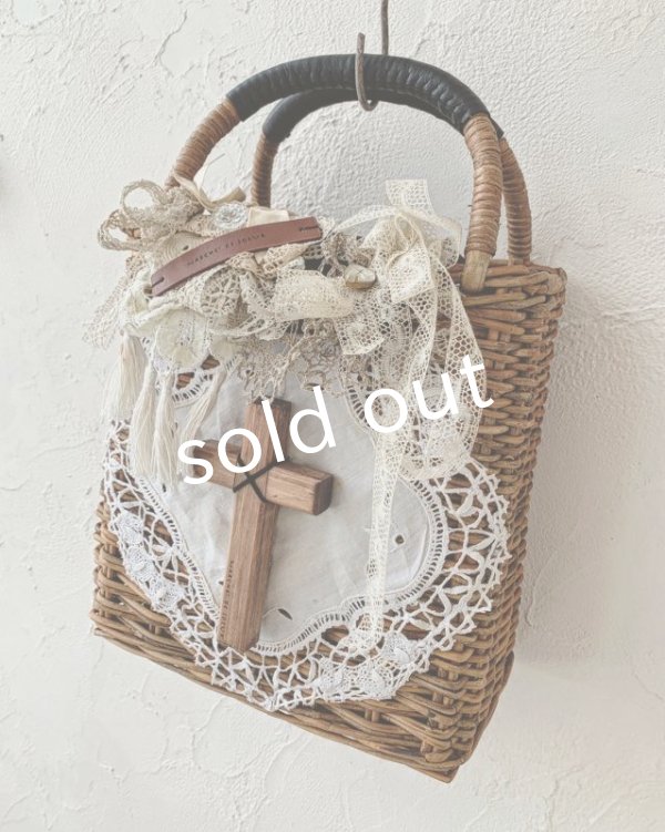 画像3: pollenbienco／アンティークレースと十字架のかごバッグ (3)