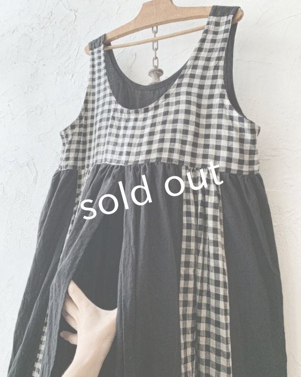 画像6: shizuka's & MARCHE３点セット／ロベリアのドレス・黒×白ギンガム（前スリットタイプ） (6)