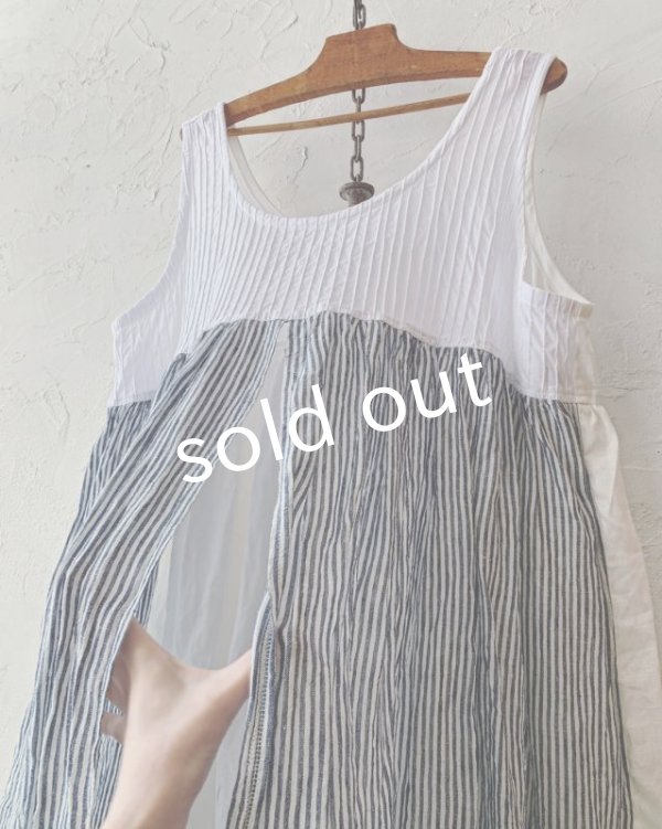 画像6: shizuka's & MARCHE３点セット／ロベリアのドレス・ストライプ×ホワイト（前スリットタイプ） (6)