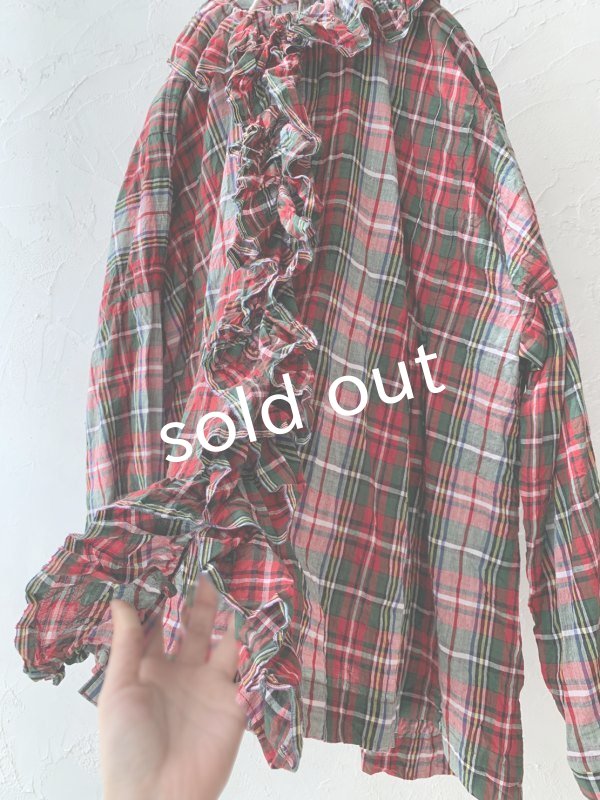 画像3: MARCHE' DE SOEUR／フローフリルブラウス・赤チェック (3)