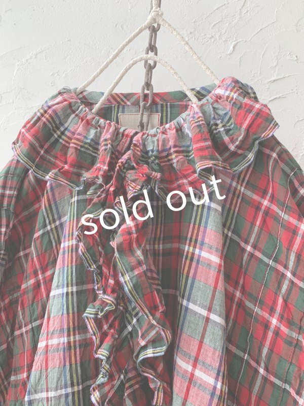 画像2: MARCHE' DE SOEUR／フローフリルブラウス・赤チェック (2)