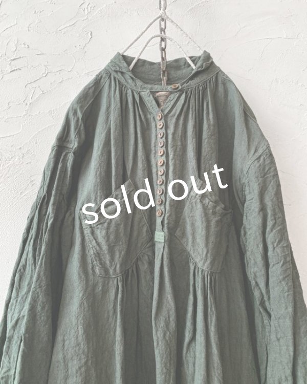 画像3: HALLELUJAH／1890's Bourgeron 羊飼いシャツワンピース・khaki（105cm丈） (3)