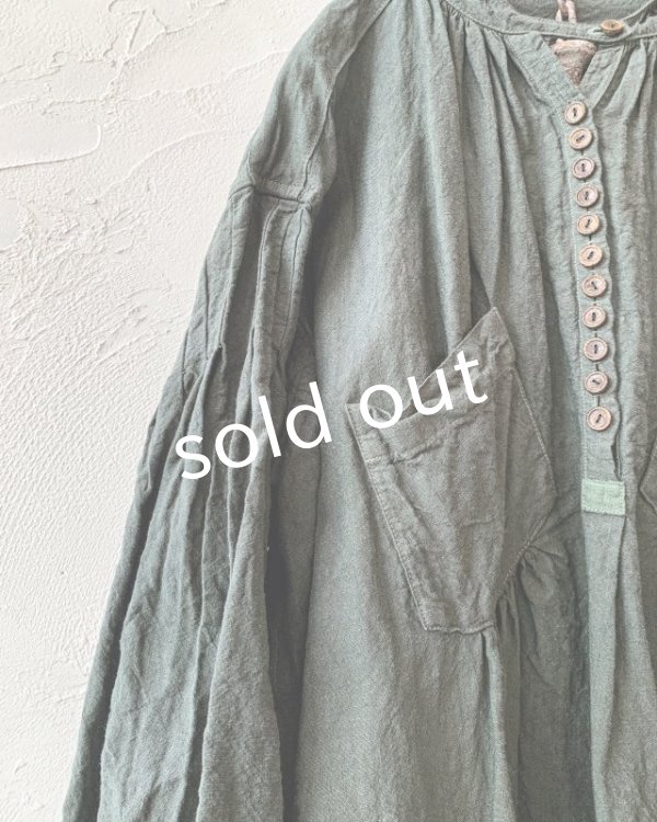画像5: HALLELUJAH／1890's Bourgeron 羊飼いシャツワンピース・khaki（105cm丈） (5)