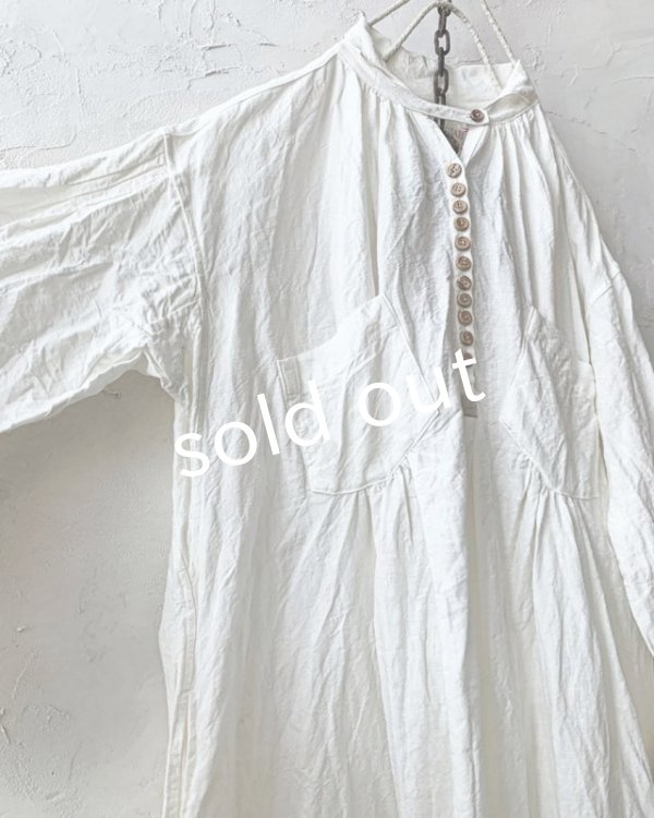 画像4: HALLELUJAH／1890's Bourgeron 羊飼いシャツワンピース・Off White（110cm丈） (4)