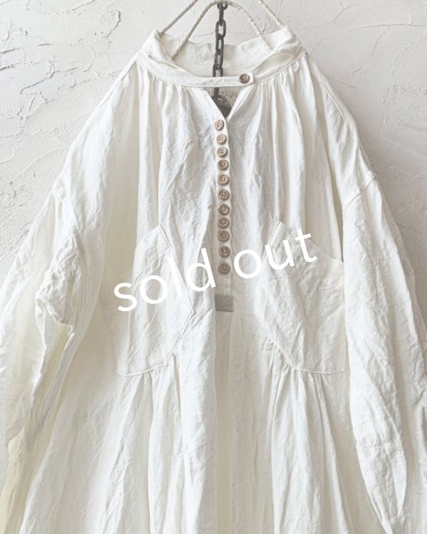画像3: HALLELUJAH／1890's Bourgeron 羊飼いシャツワンピース・Off White（110cm丈） (3)