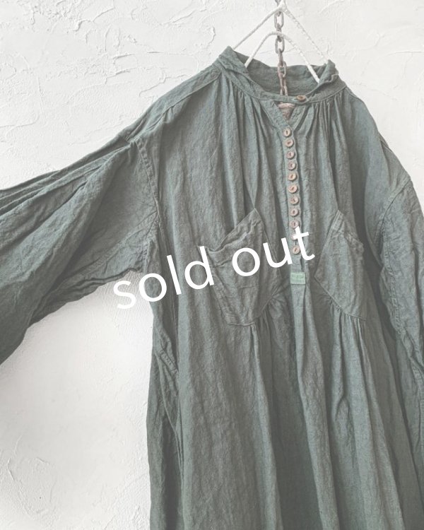 画像4: HALLELUJAH／1890's Bourgeron 羊飼いシャツワンピース・khaki（105cm丈） (4)
