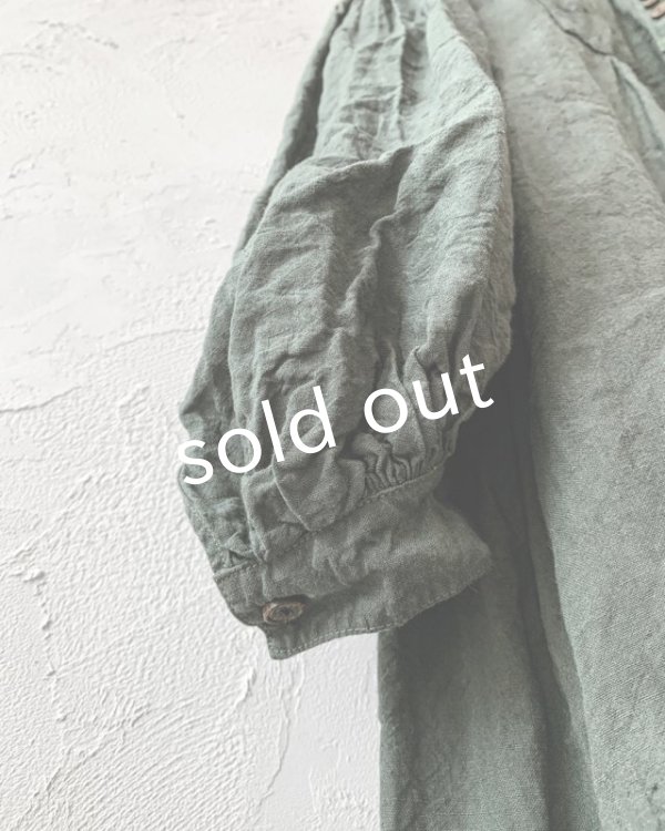 画像7: HALLELUJAH／1890's Bourgeron 羊飼いシャツワンピース・khaki（105cm丈） (7)