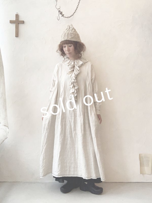 画像11: MARCHE' DE SOEUR／フローフリルワンピース・ヘリンボン生成り (11)