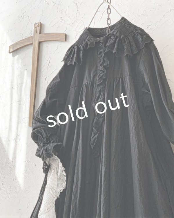 画像9: HALLELUJAH／Chemiscs de nuit 19c siecle 1800年代ナイトローブ・Black (9)