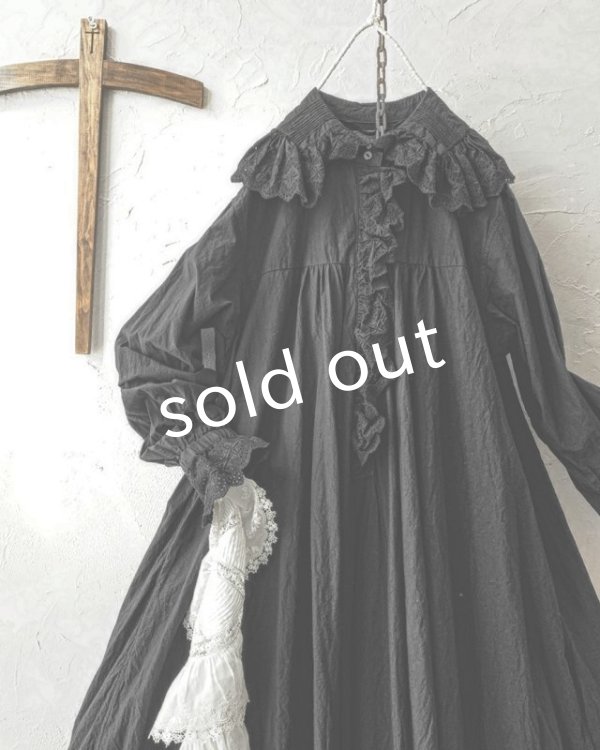 画像2: HALLELUJAH／Chemiscs de nuit 19c siecle 1800年代ナイトローブ・Black (2)