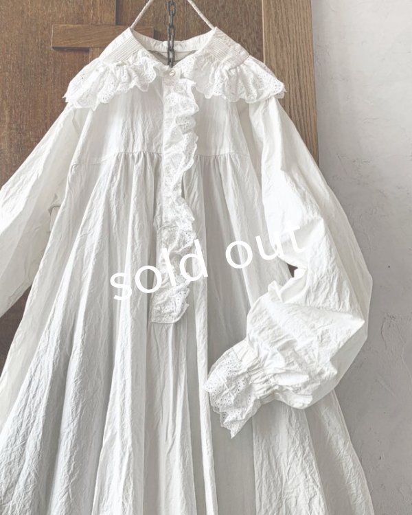 画像2: HALLELUJAH／Chemiscs de nuit 19c siecle 1800年代ナイトローブ・Off White (2)