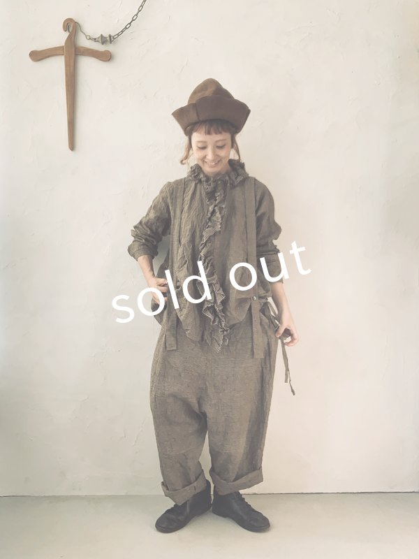 画像12: MARCHE' DE SOEUR／グレンチェックリネンサスペンダーパンツ・ヴィンテージカーキ (12)