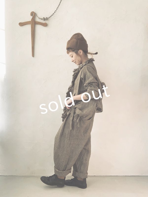 画像13: MARCHE' DE SOEUR／グレンチェックリネンサスペンダーパンツ・ヴィンテージカーキ (13)