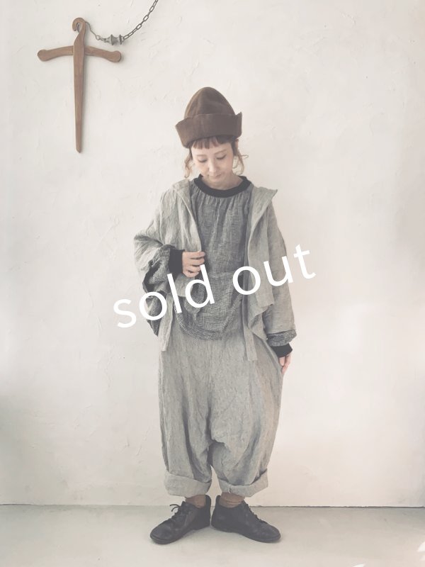 画像15: MARCHE' DE SOEUR／ふっくら織シャンブレーリネンサスペンダーパンツ・杢グレー (15)