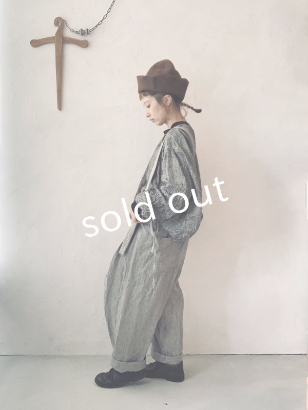 画像13: MARCHE' DE SOEUR／ふっくら織シャンブレーリネンサスペンダーパンツ・杢グレー (13)