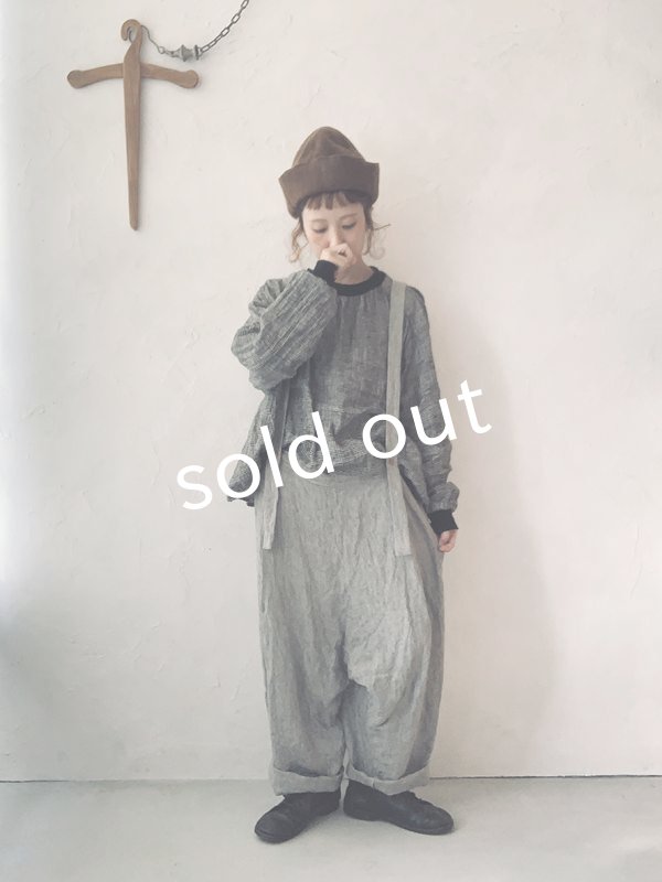 画像12: MARCHE' DE SOEUR／ふっくら織シャンブレーリネンサスペンダーパンツ・杢グレー (12)