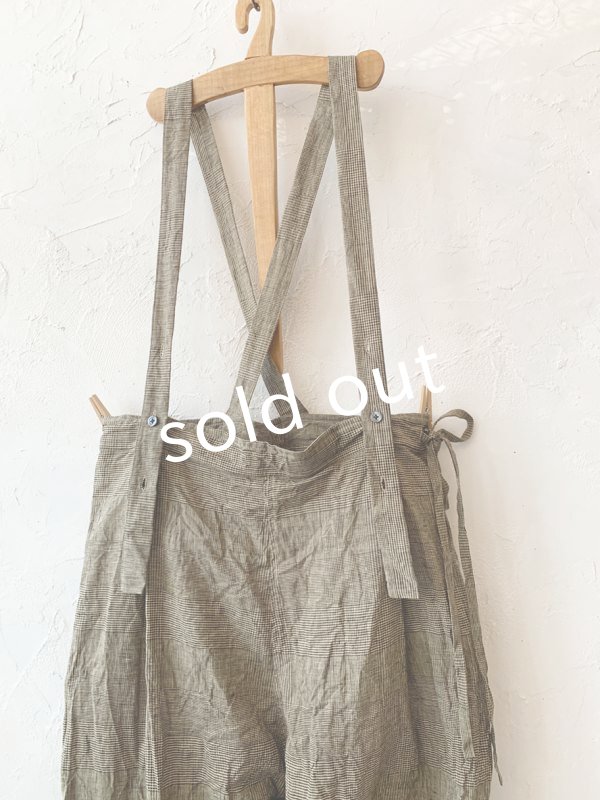 画像4: MARCHE' DE SOEUR／グレンチェックリネンサスペンダーパンツ・ヴィンテージカーキ (4)