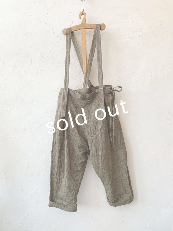 画像3: MARCHE' DE SOEUR／グレンチェックリネンサスペンダーパンツ・ヴィンテージカーキ (3)