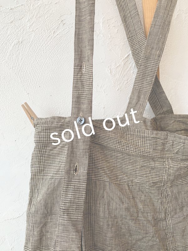 画像5: MARCHE' DE SOEUR／グレンチェックリネンサスペンダーパンツ・ヴィンテージカーキ (5)