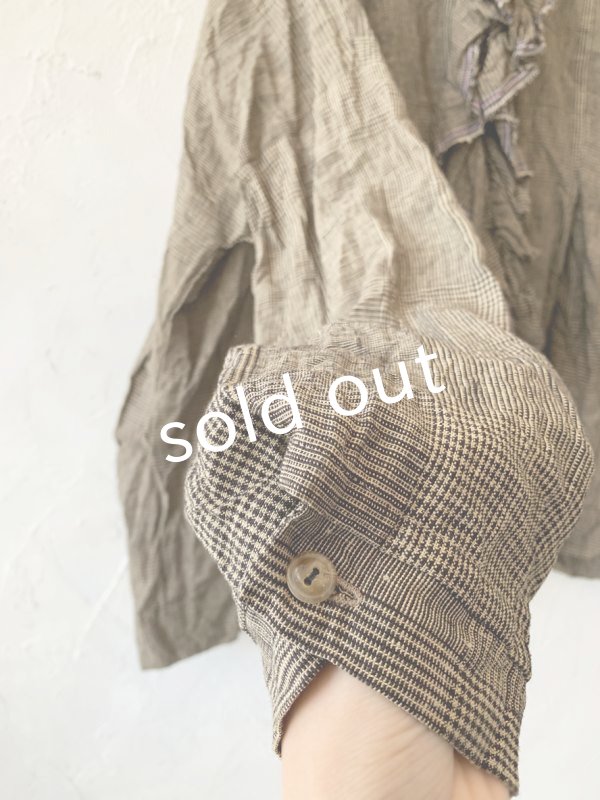 画像6: MARCHE' DE SOEUR／グレンチェックリネンフローフリルブラウス・ヴィンテージカーキ (6)