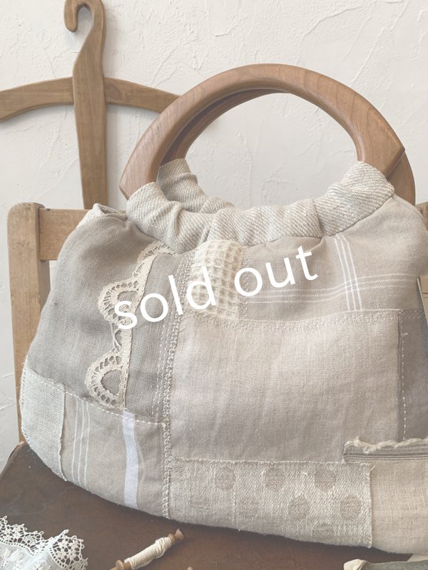 画像2: ecru-ke／木の持ち手バッグ・パッチワーク (2)