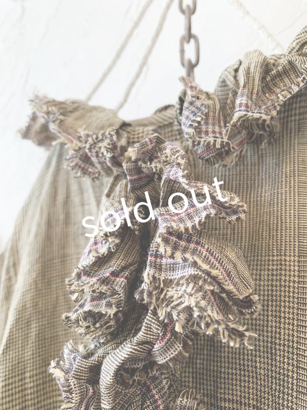 画像6: MARCHE' DE SOEUR／グレンチェックリネンフローフリルワンピース・ヴィンテージカーキ (6)