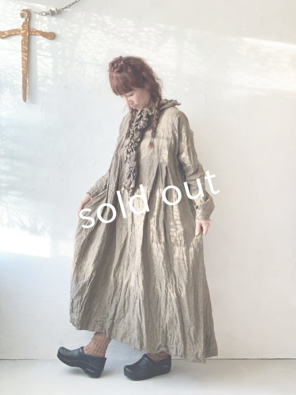 画像10: MARCHE' DE SOEUR／グレンチェックリネンフローフリルワンピース・ヴィンテージカーキ (10)