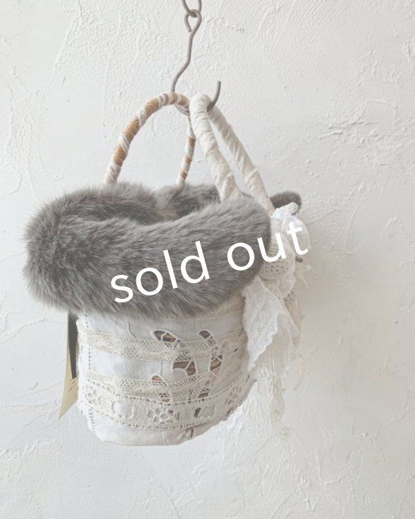 画像7: pollenbienco／アンティークレースとファーのラウンドバッグ (7)