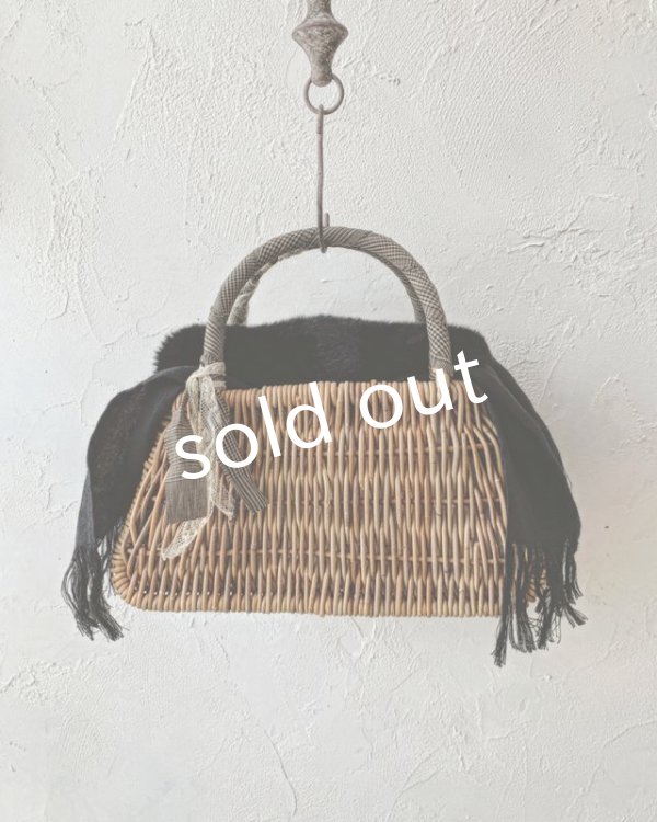 画像6: pollenbienco/アンティークレースと黒ファーカバーかごバッグ (6)