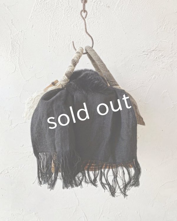 画像7: pollenbienco/アンティークレースと黒ファーカバーかごバッグ (7)