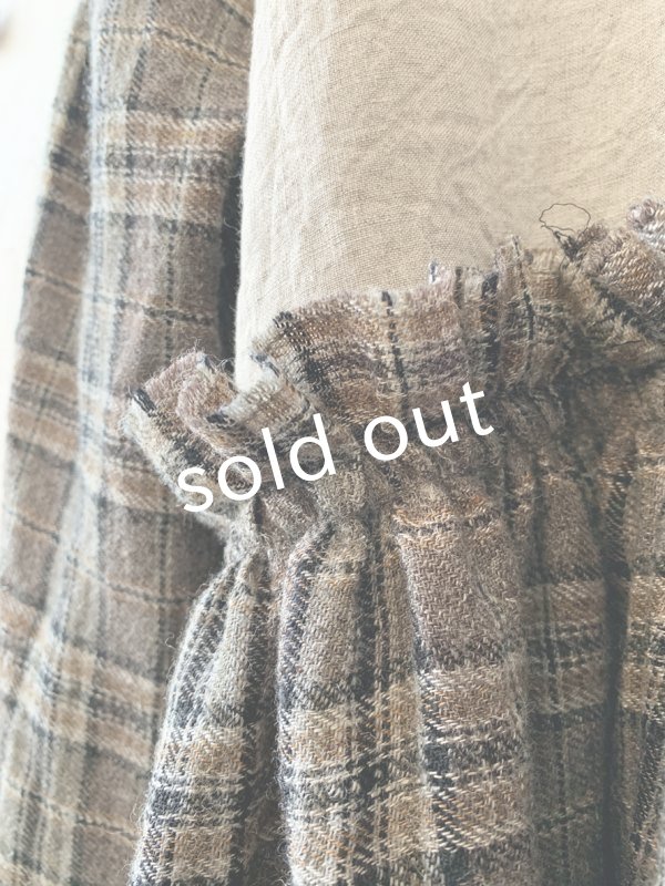 画像6: MARCHE' DE SOEUR／ブルターニュのワンピース・ウールリネン アンティークチェック生成り (6)