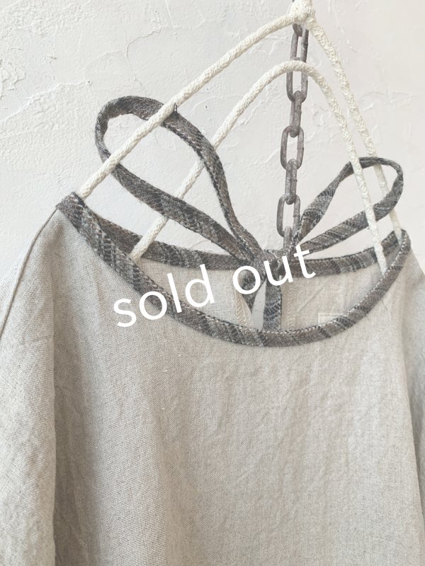 画像5: MARCHE' DE SOEUR／ブルターニュのワンピース・ウールリネン アンティークチェック生成り (5)