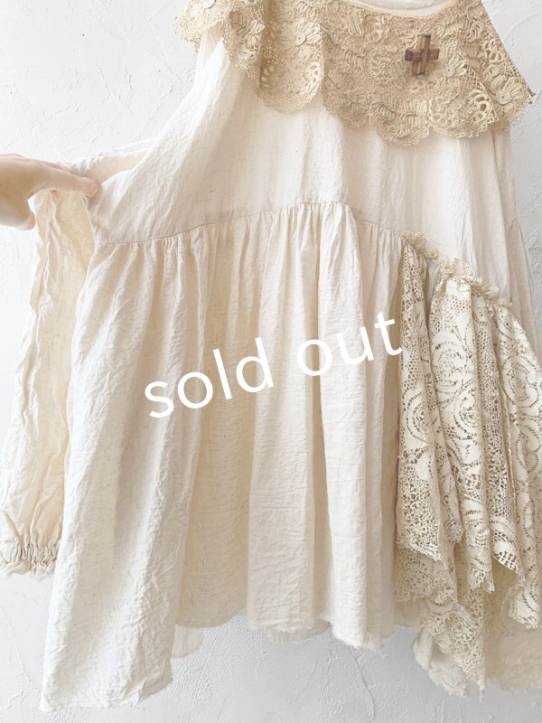 画像8: pollenbienco／アンティークレースと十字架のギャザーブラウス ・D (8)