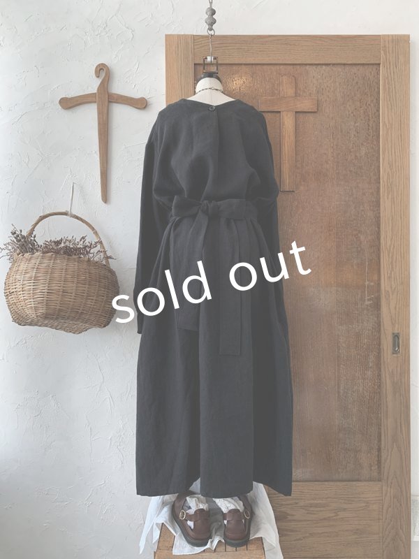 画像3: kosatofuku／リネンのナースワンピース・ブラック (3)