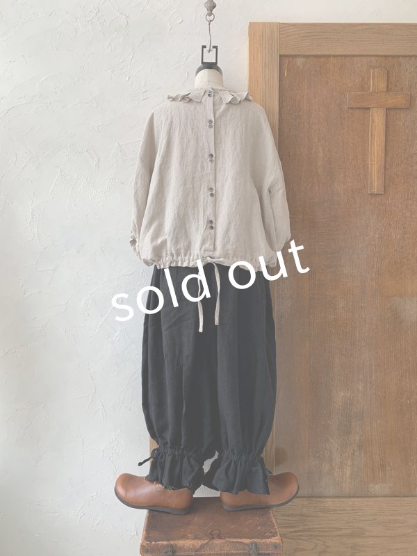 画像4: kosatofuku／ベルギーリネンのドロワーズパンツ・ブラック (4)