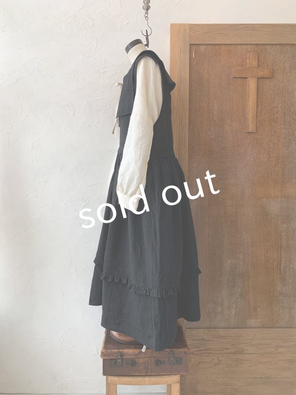 画像4: kosatofuku／セーラーカラー付きノースリーブドレス・ブラック (4)