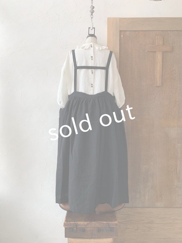 画像3: kosatofuku／ギャザーエプロンワンピース・ブラック (3)