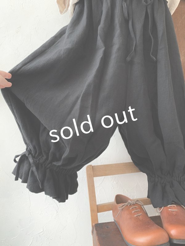 画像7: kosatofuku／ベルギーリネンのドロワーズパンツ・ブラック (7)