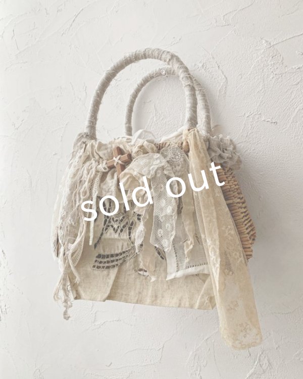 画像2: pollenbienco／アンティークレースと十字架のかごバッグ (2)