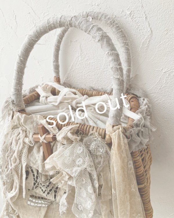 画像4: pollenbienco／アンティークレースと十字架のかごバッグ (4)